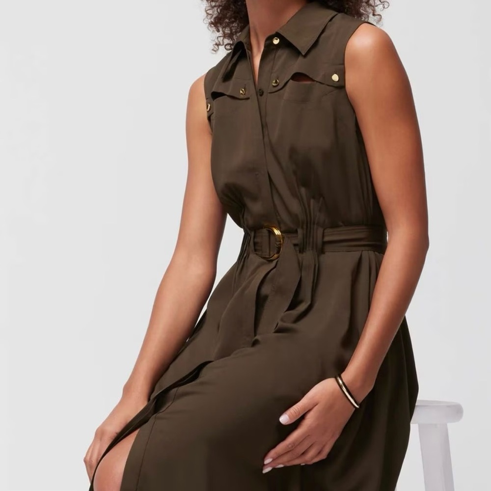 NWT WHBM sleeveless cutout pleated midi dress with belt